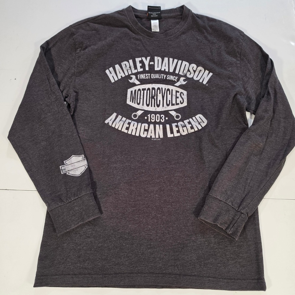 Harley-Davidson Las Vegas Long Sleeve Graphic T-Shirt Charcoal Grey Mens Medium